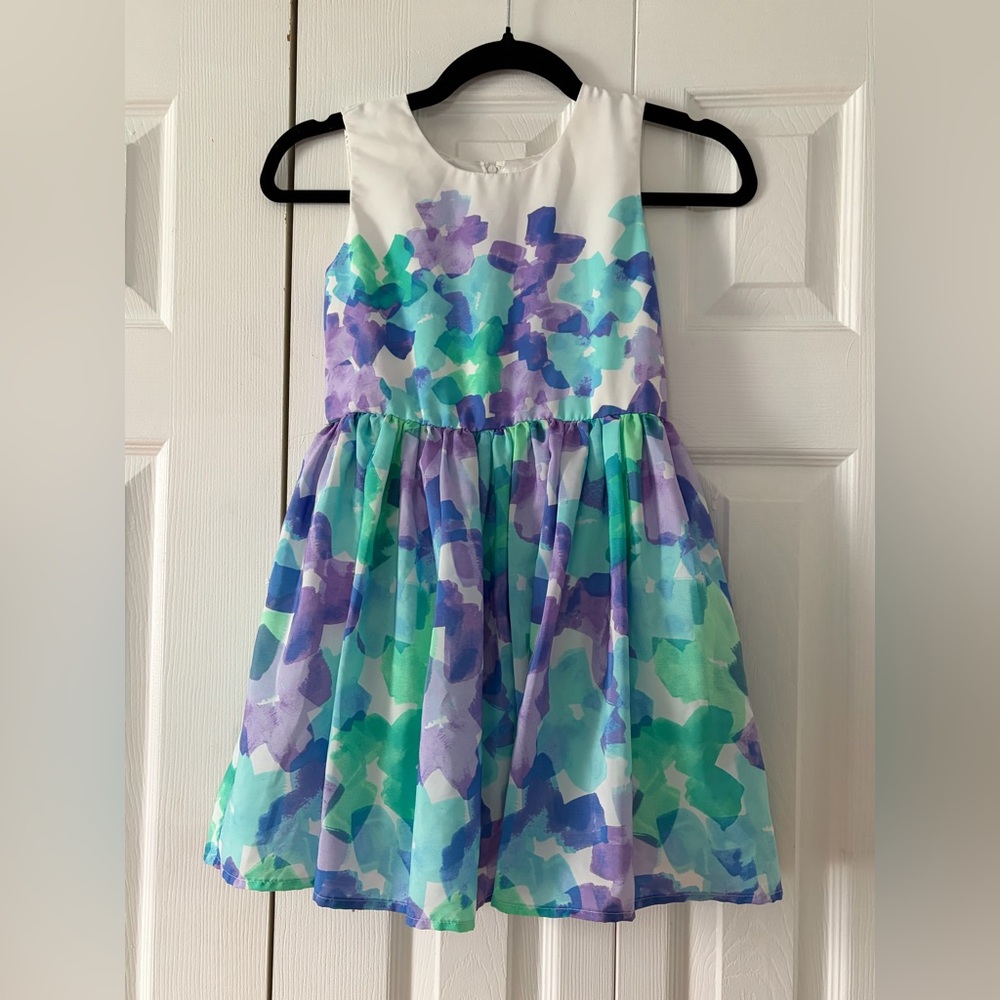 The Children's Place White Dress with Aqua, Teal & Lavender Floral Wash